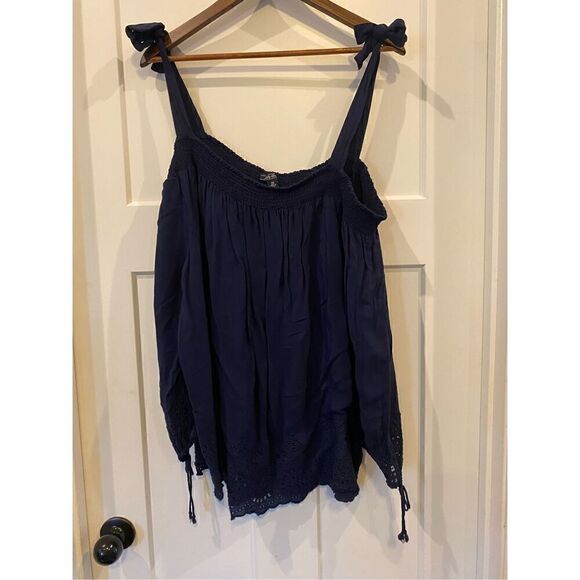 Lucky Brand Navy Cold Shoulders Summer Blouse Sz 2xl - Picture 1 of 7